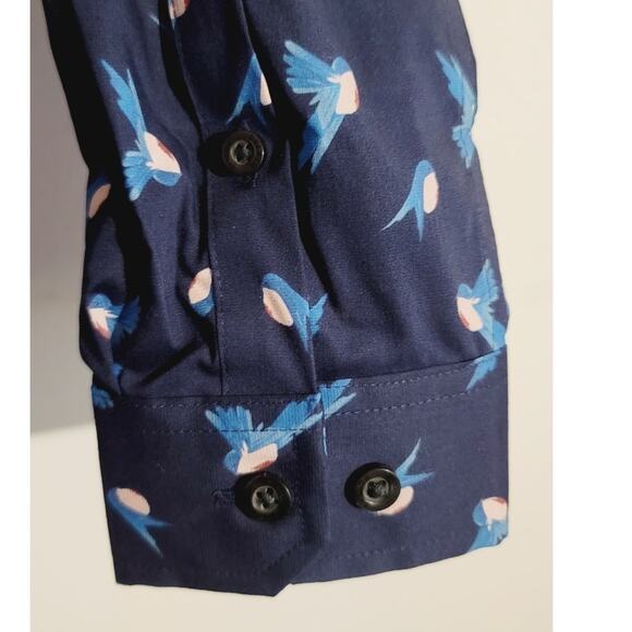 Duluth Trading Co Wrinklefighter Button Up Shirt Bird Print XS NEW - Picture 10 of 10